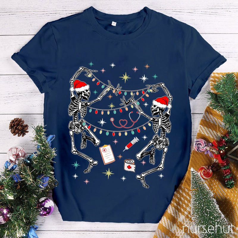 Dancing Skeletons Set Up Christmas Lights Nurse T-Shirt