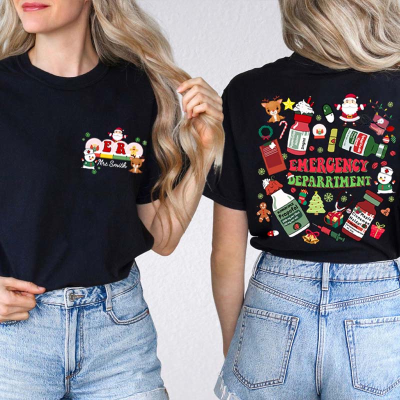 Personalized Where The Magic Of Christmas Happens Nurse Two Sided T-Shirt