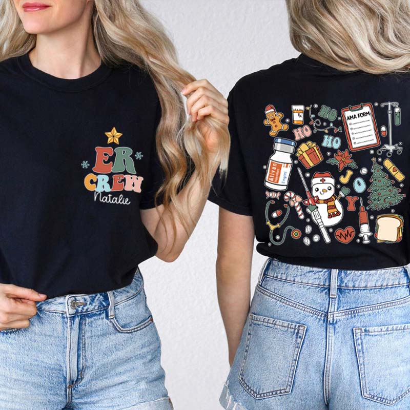 Personalized Ho Ho Ho Christmas Coming Nurse Two Sided T-Shirt
