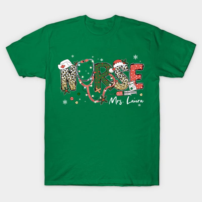 Personalized Name Christmas Crew Nurse T-Shirt