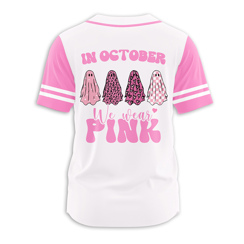 Personalized Name In October We Wear Pink Teacher Baseball Jersey