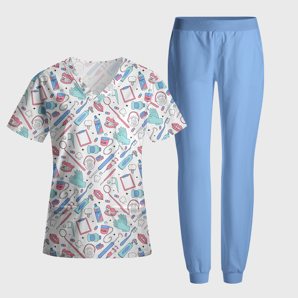 Cute Dental Icon Antimicrobial Scrubs Sets