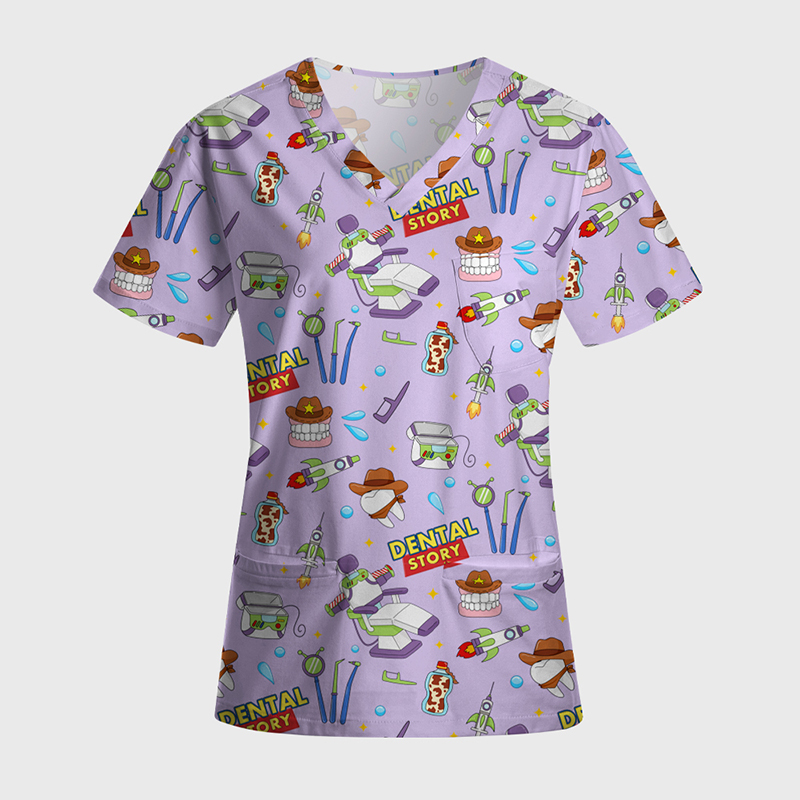 Dental Story All‑Over Print Medical Nurse Antimicrobial Scrubs Sets