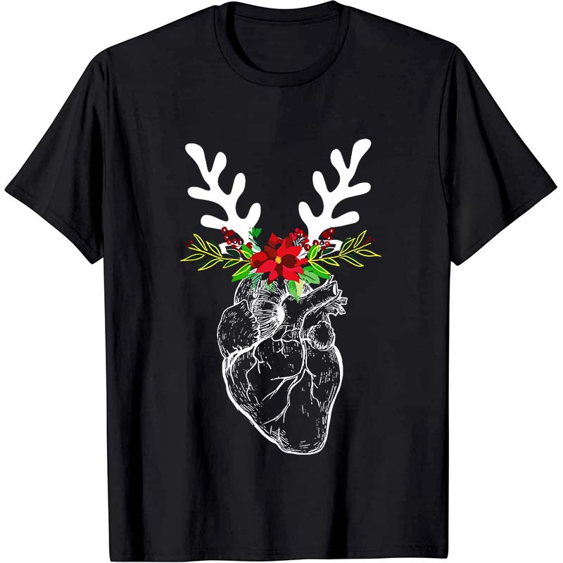 Christmas Deer Heart Nurse T-Shirt