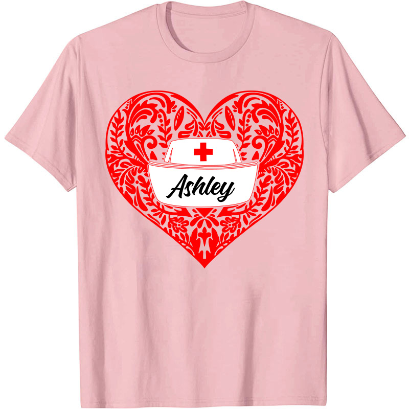 Personalized Name Nurse Cap In Heart Nurse T-Shirt