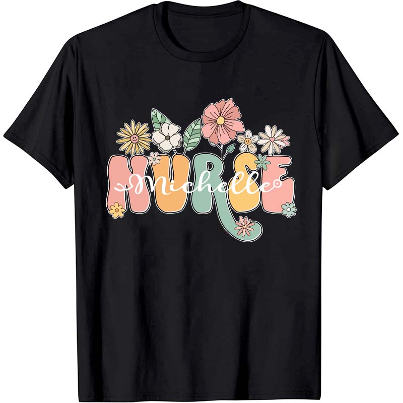 Personalized Name Wildflowers Nurse T-Shirt