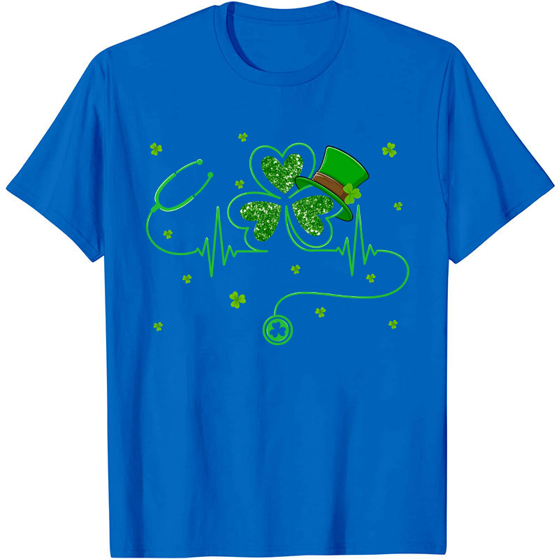St Patrick's Day Shamrock Stethoscope Nurse T-Shirt