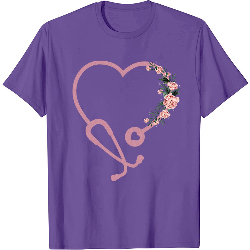 Romantic Rose Stethoscope Nurse T-Shirt