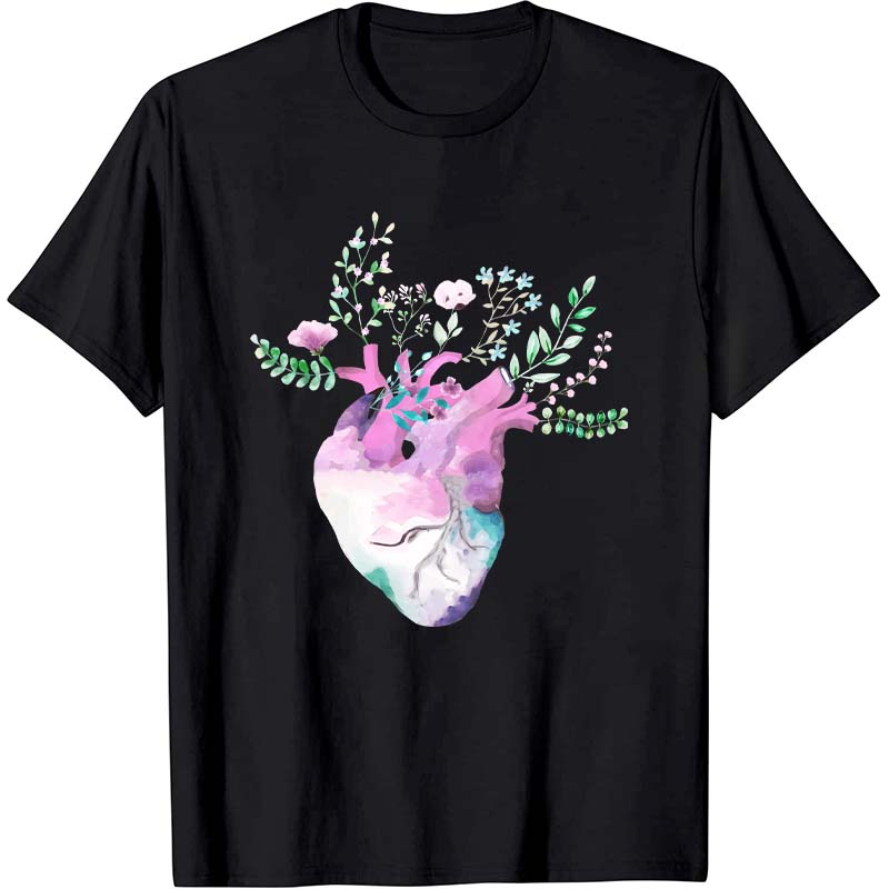 Flowers On The Heart Cardiac Nurse T-Shirt