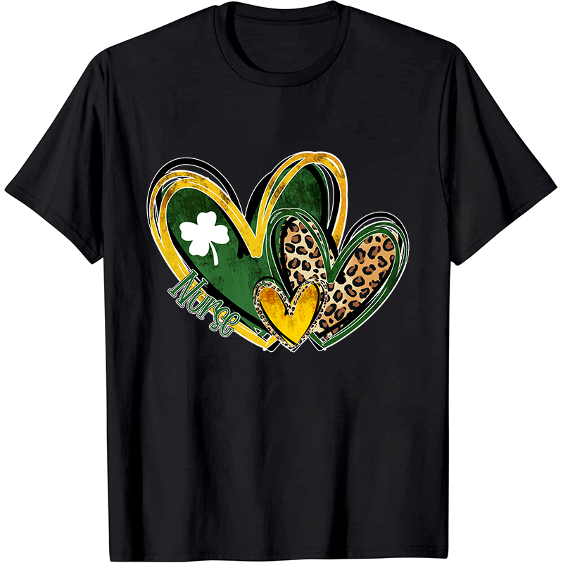 St.Patricks Leopard Heart Nurse T-Shirt