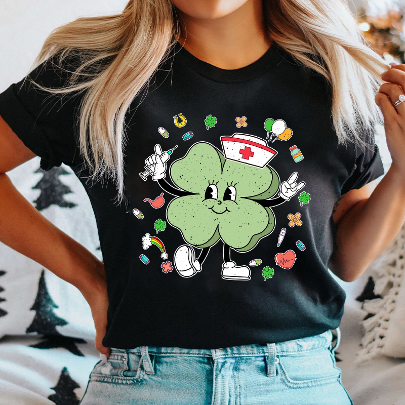 St Patricks Day Cute Clover Nurse T-Shirt