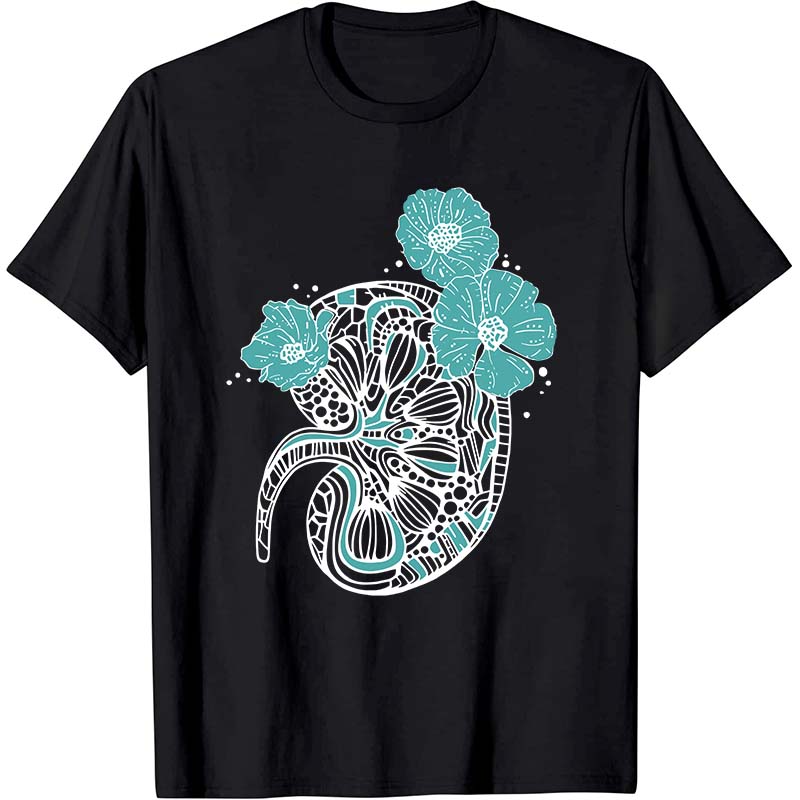 Floral Kidney Anatomy Nurse T-Shirt