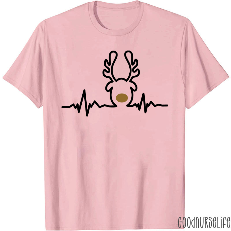 Christmas Heartbeat Reindeer Nurse T-Shirt
