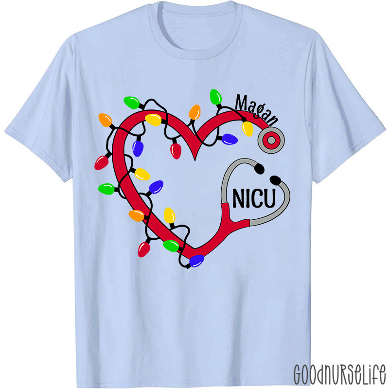 Personalized Christmas Lights Nurse T-Shirt