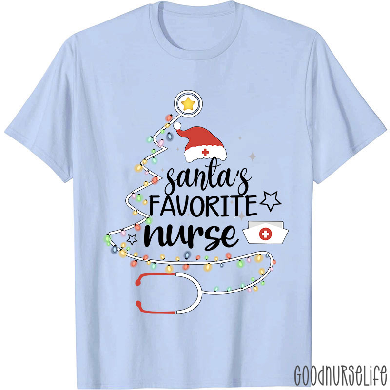 Santa's Favorite Nurse Colored Lights Nurse T-Shirt
