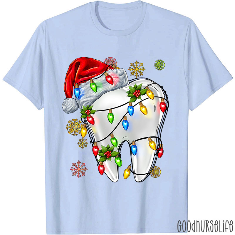 Santa Hat Christmas Lights Dental Nurse T-shirt