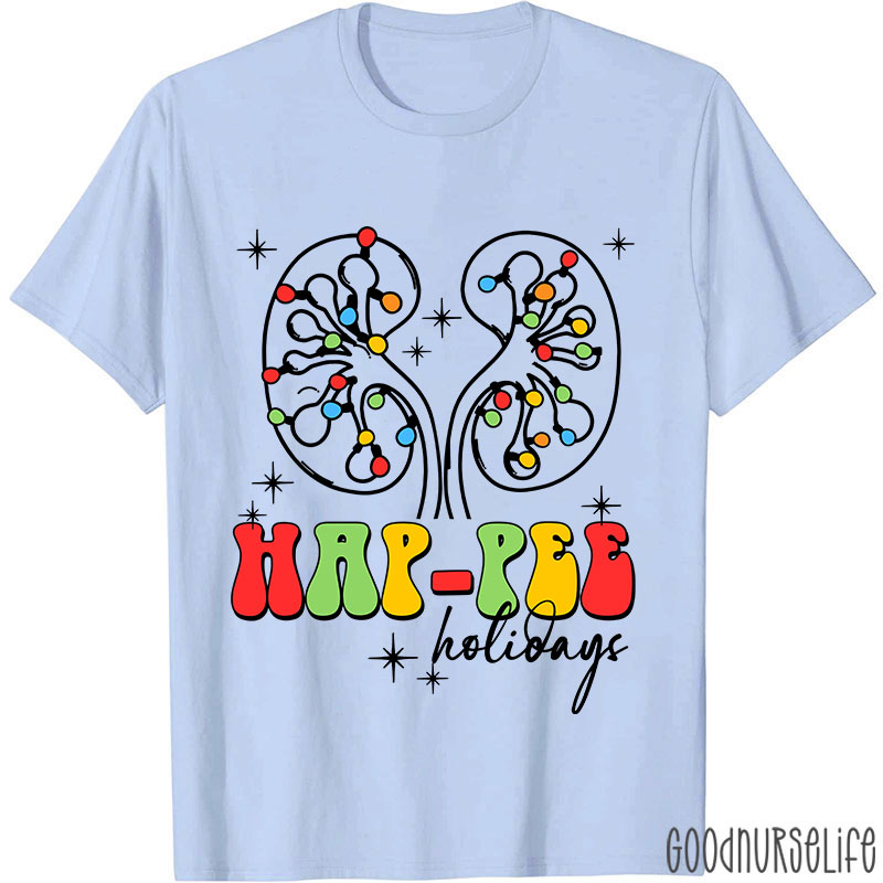Kidney Christmas Lights Hap Pee Holidays Nurse T-shirt
