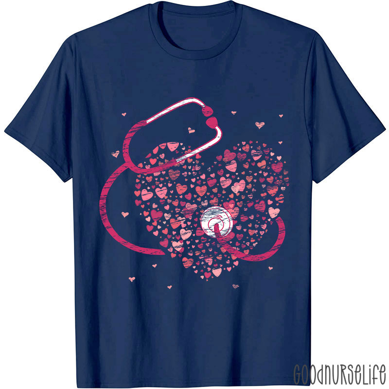 Pink Stethoscope And Hearts Nurse T-Shirt