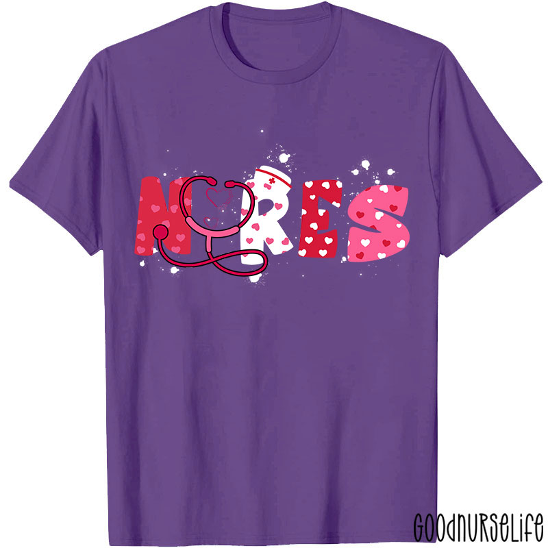 Pink Heart Valentine Vibes Nurse T-Shirt