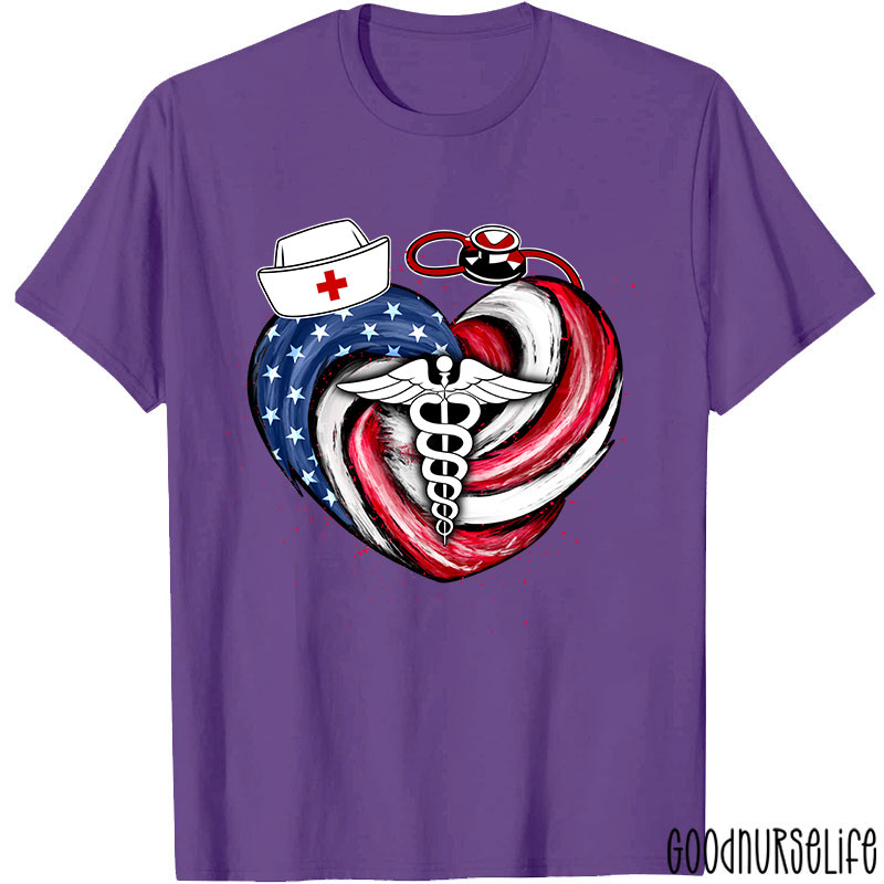 Heart-Shaped Stars And Stripes Vortex Nurse T-Shirt