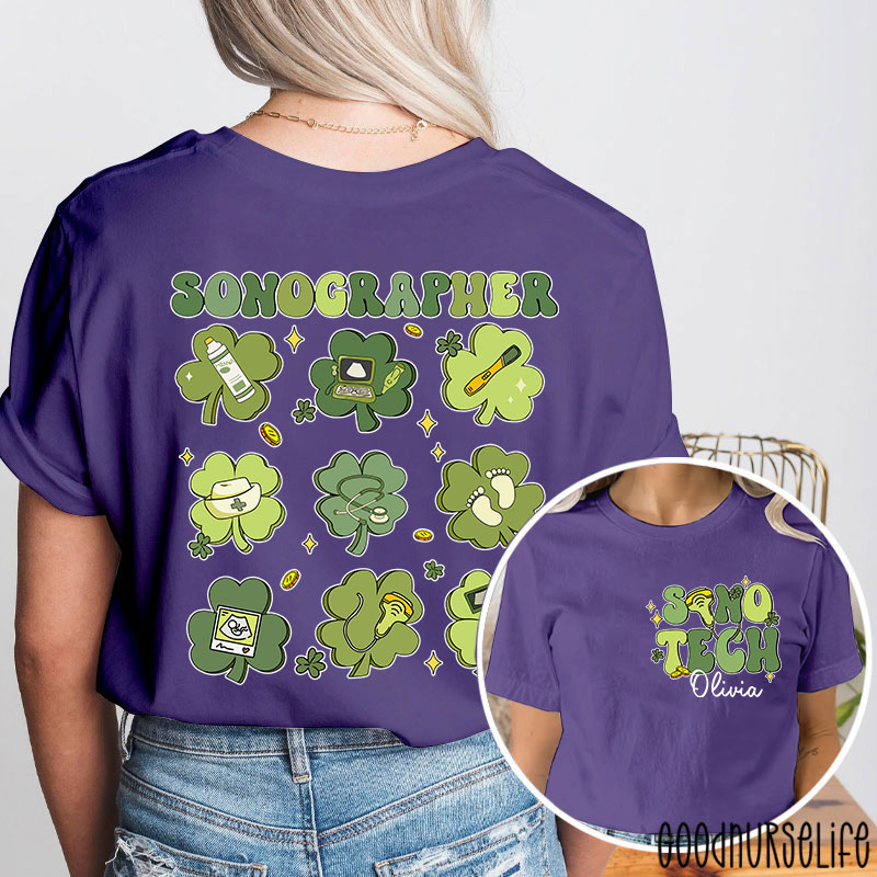 Personalized Name Sonographer St. Patrick's Day Nurse Two Sided T-Shirt