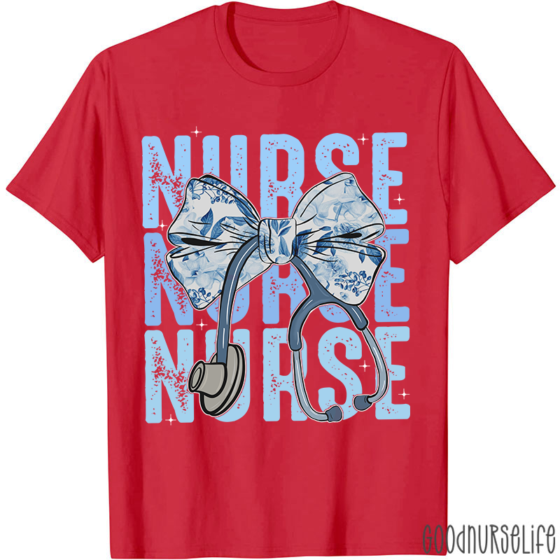Blue Flowers Stethoscope Nurse T-Shirt
