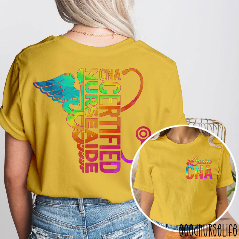 Personalized Name Certified Nurse Aide Nurse Two Sided T-Shirt