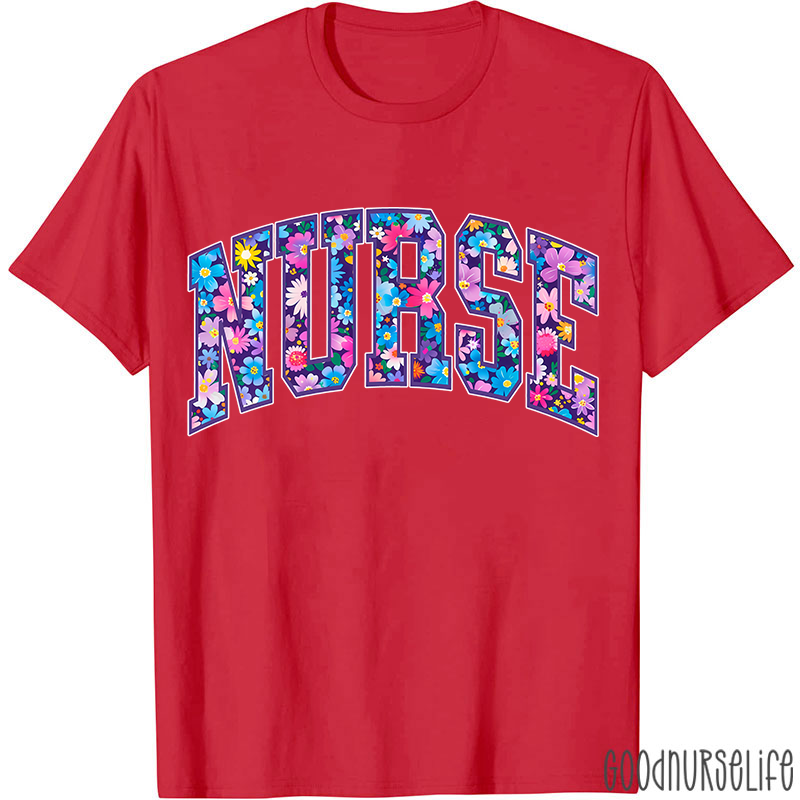 Flower Pattern Floral Nurse T-Shirt