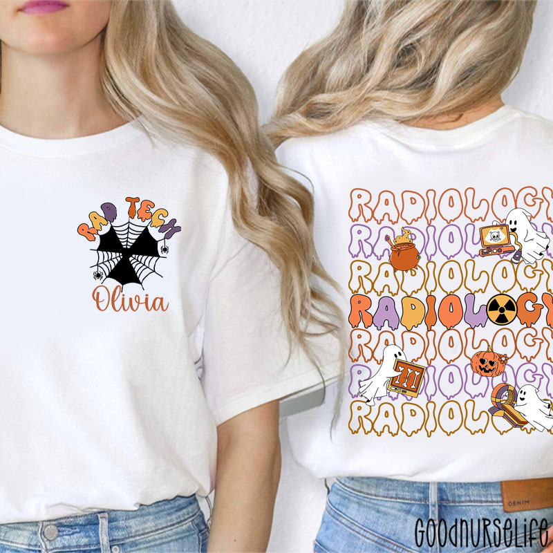 Personalized Halloween Spider Web Ghost Radiology Two Sided T-Shirt