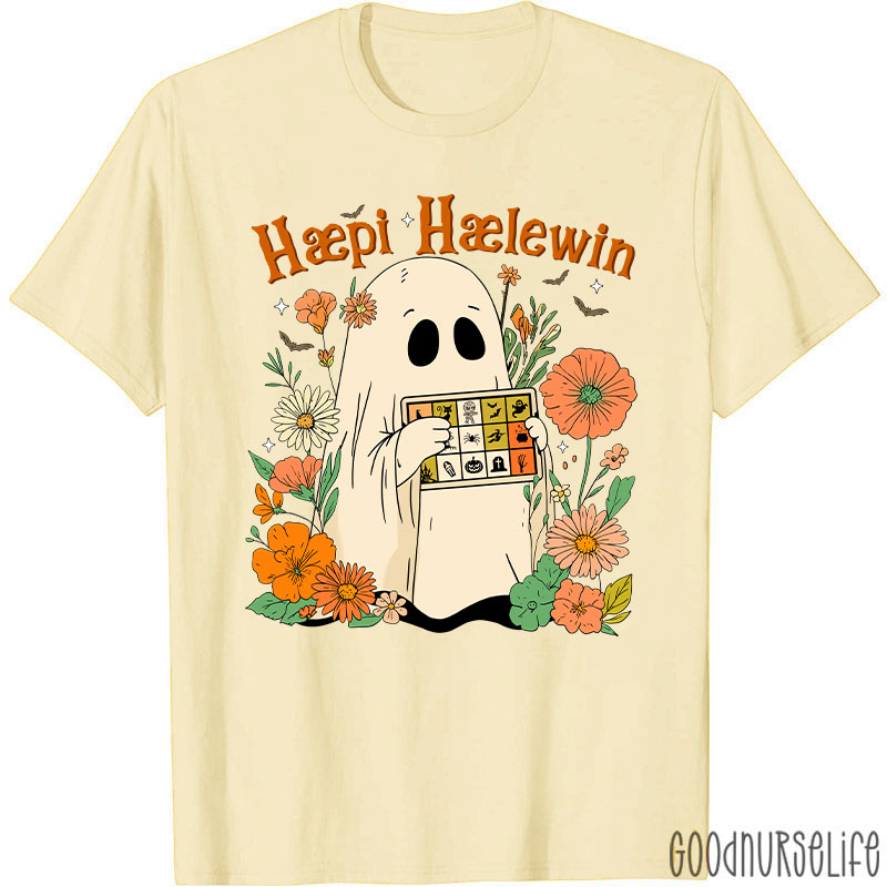 Happy Halloween Ghost With Floral T-Shirt