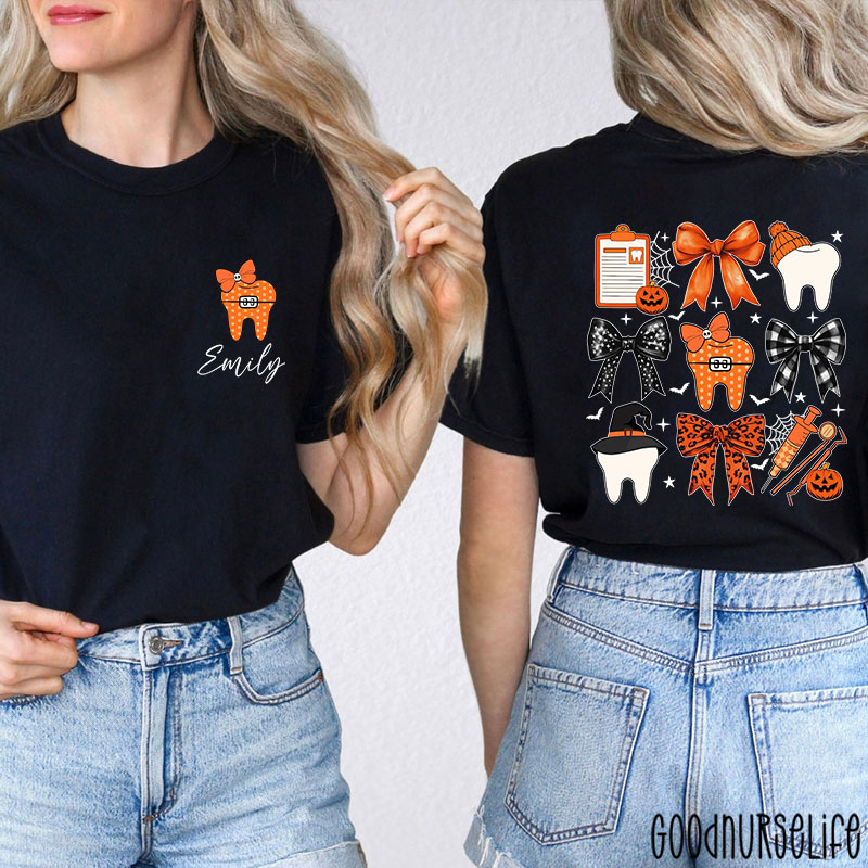 Personalized Halloween Bow Tie And Needle Two Sided T-Shirt