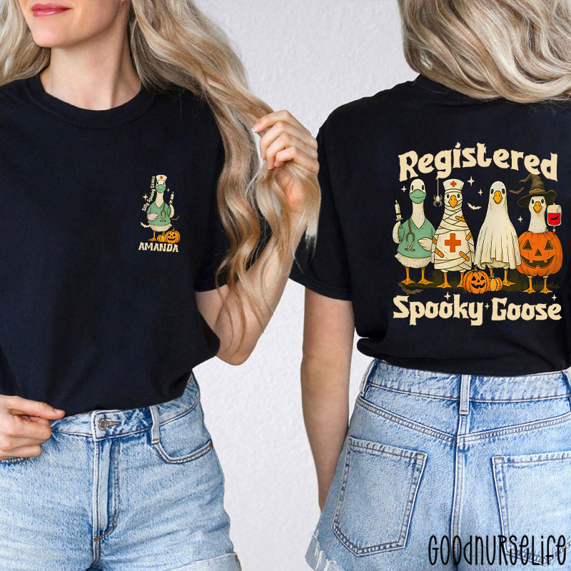Personalized Registered Spooky Goose Nurse Two Sided T-Shirt