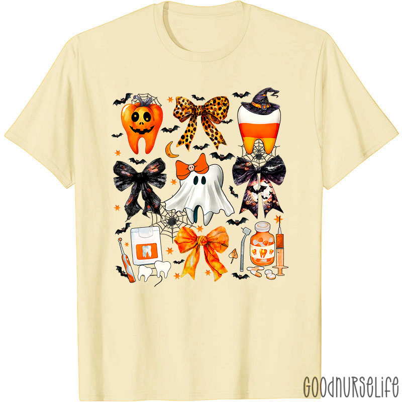 Halloween Spooky Tooth Dental And Bows T-Shirt