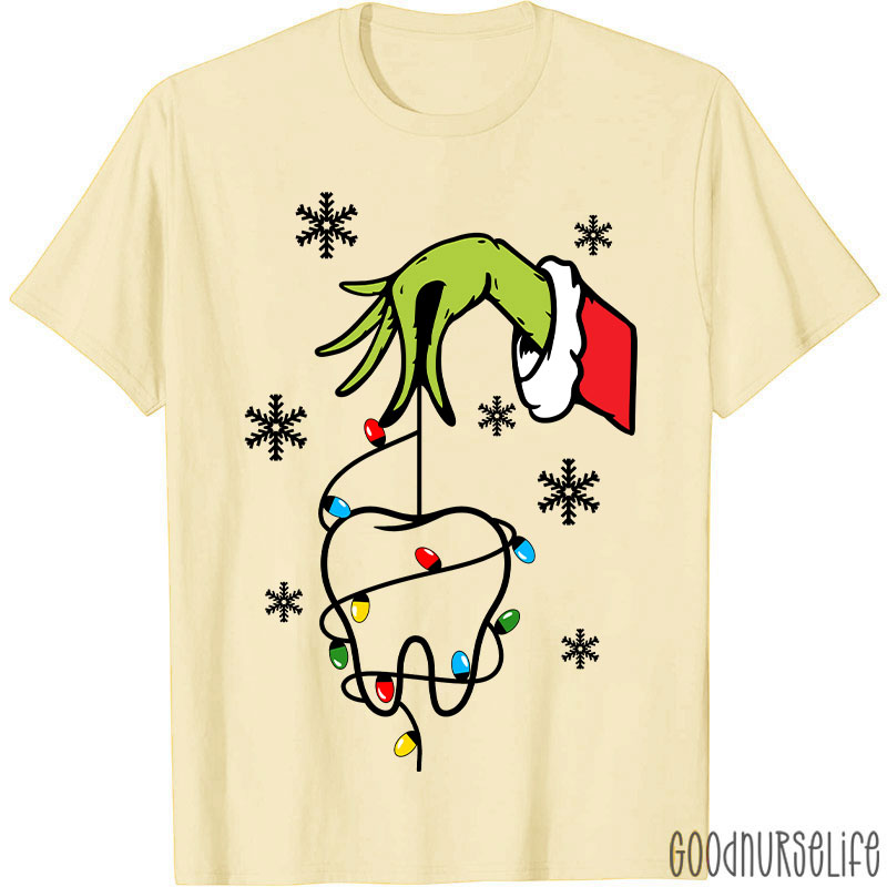 Santa Hand Holding A Tooth Take Care Of Your Teeth T-Shirt