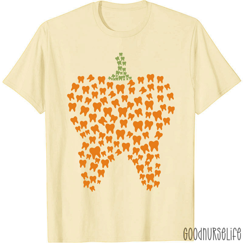 Halloween Pumpkin Typography Teeth T-Shirt
