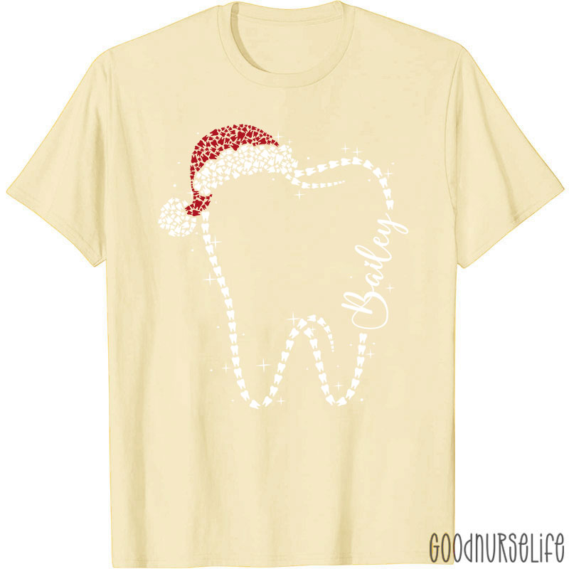 Personalized Festive Tooth Santa Hat T-Shirt