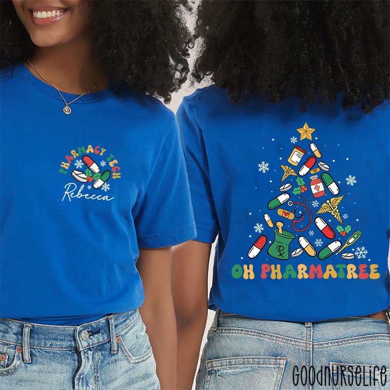 Personalized Oh Pharmatree Festive Medication Tree Two Sided T-Shirt