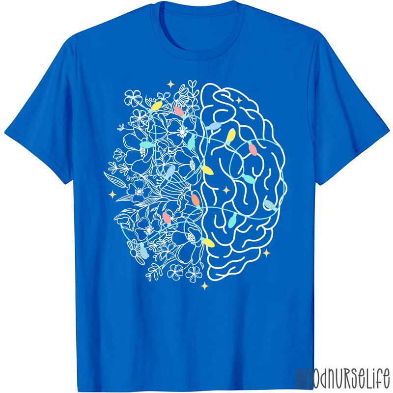Christmas Lights Flowers And Brain Nurse T-shirt