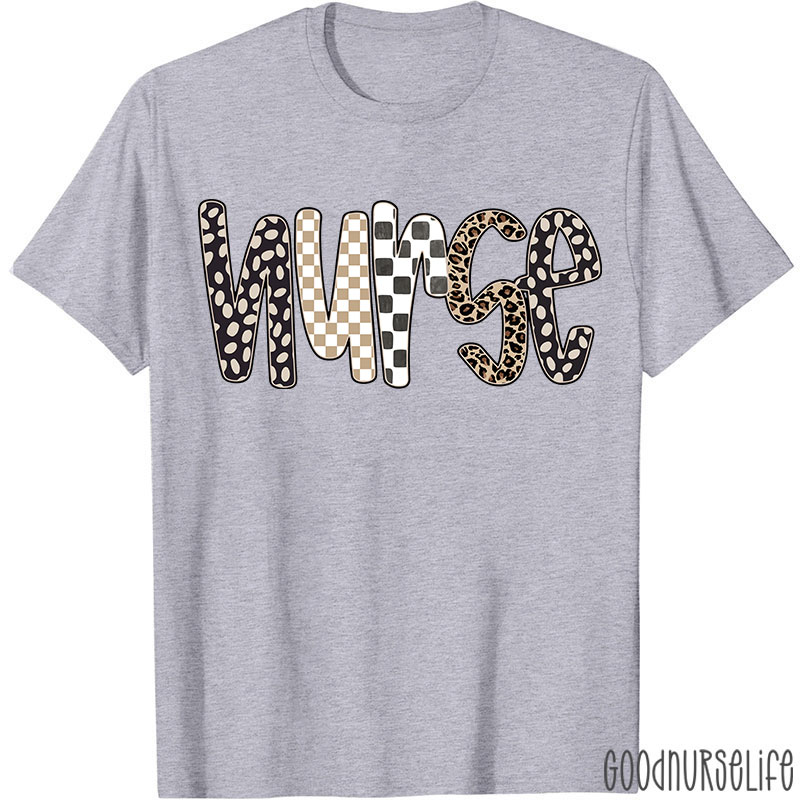 Retro Checkered And Leopard Nurse T-shirt