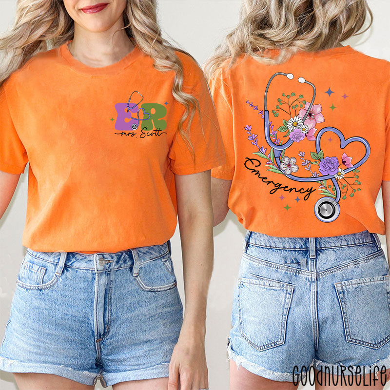 Personalized Name Emergency Nurse Two Sided T-Shirt