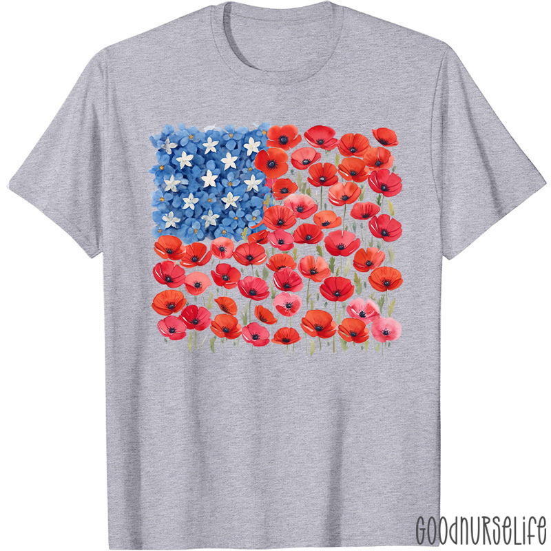 Floral USA Flag 250th Anniversary Nurse T-Shirt