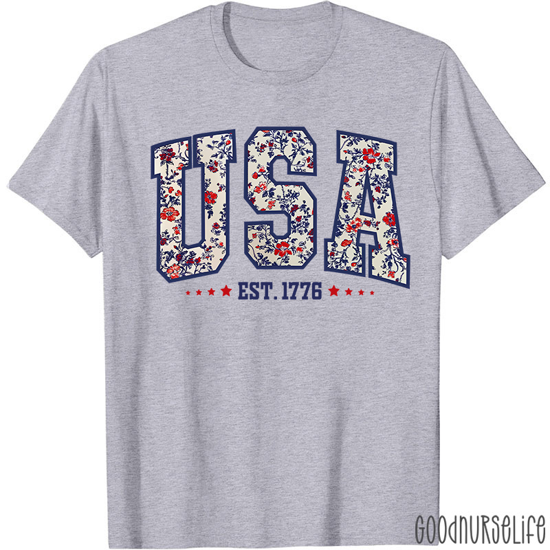 Retro Floral USA Nurse T-Shirt