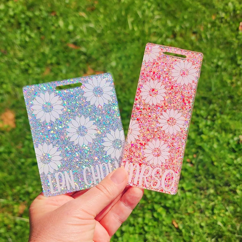 Personalized Sunflower Glitter Badge Buddy