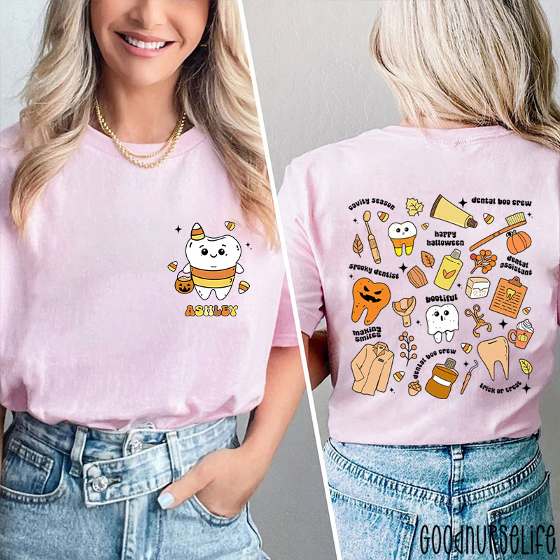 Personalized Halloween Spooky And Cute Dental Two Sided T-Shirt