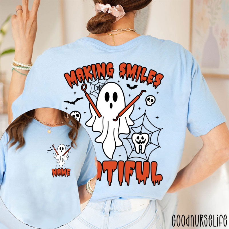 Personalized Making Smiles Bootiful Halloween Dental Ghost Two Sided T-Shirt