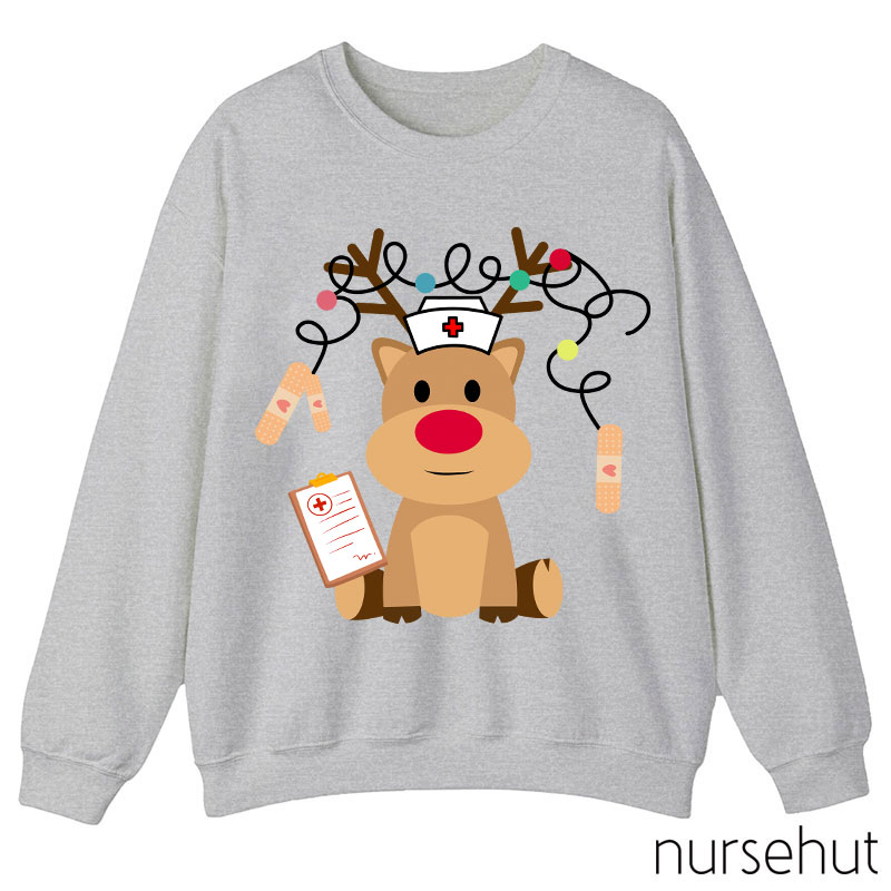 Cute Plush Elk Is Waiting For Christmas To Come Nurse Sweatshirt