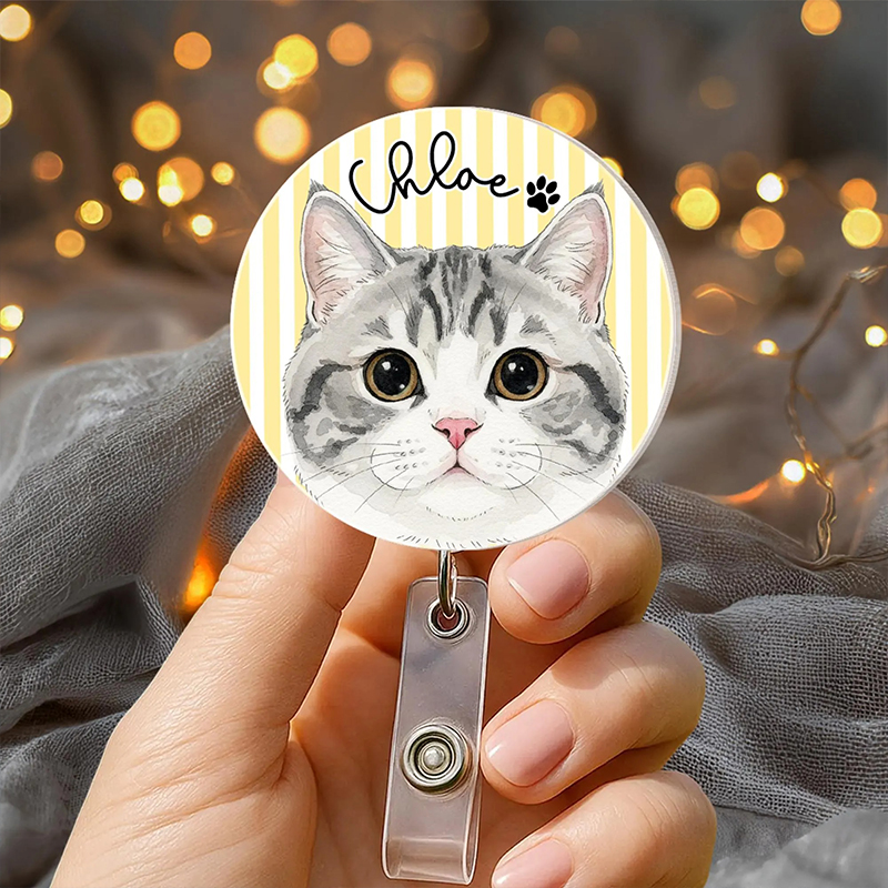 Personalized Striped Pet Photo Nurse Badge Reel