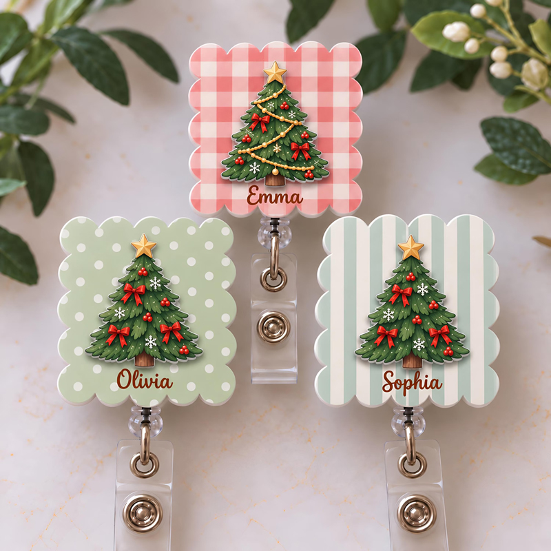 Personalized Sweet Festive Christmas Tree Badge Reel
