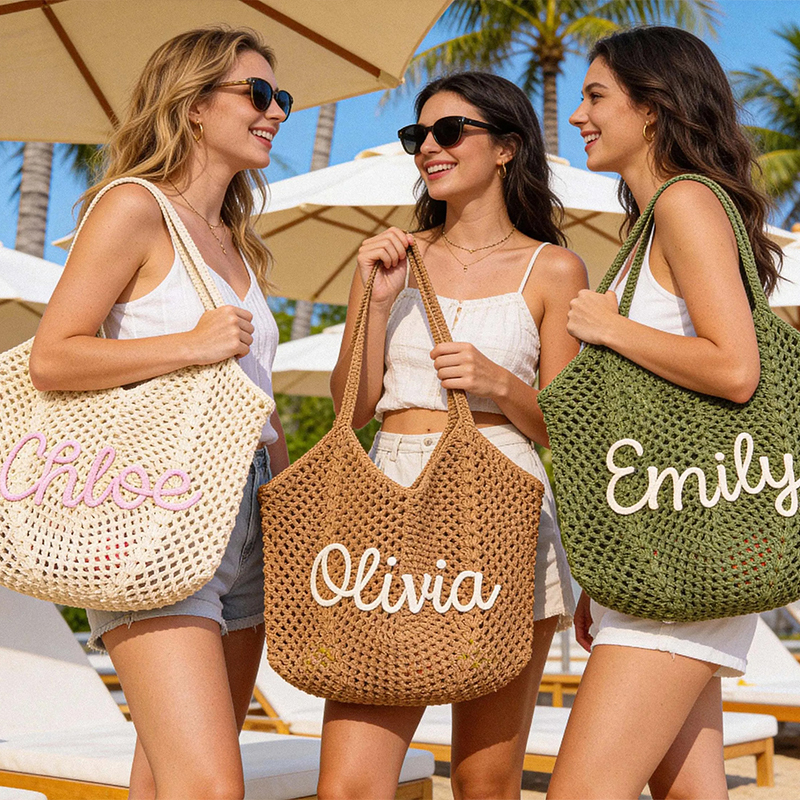 Personalized Name Crochet Beach Tote Bag