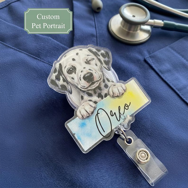 Personalized Cute Peeking Pet Nurse Badge Reel